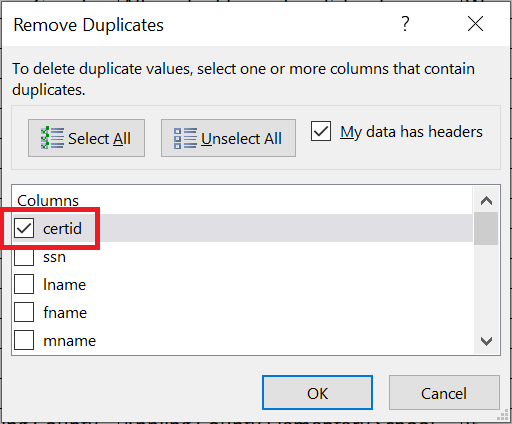 Removing Duplicate Rows - Step 2